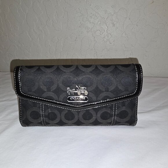 COACH 43641 Madison Black Op Art Signature Flap Clutch Wallet No Checkbook Cover - Picture 5 of 8